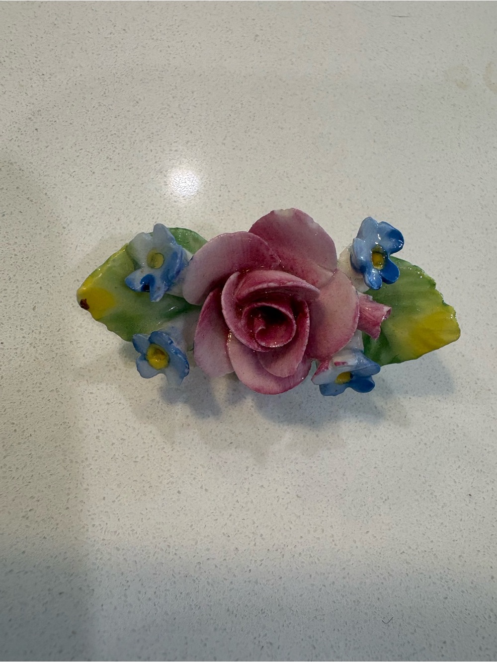 Artone bone China Rose Floral Brooch with Blue Accents - Jewelry Brooches